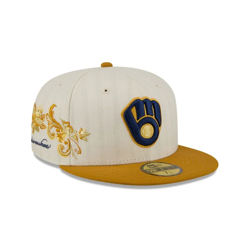 Milwaukee Brewers Chrome Herringbone 59FIFTY Fitted Hat made by New Era