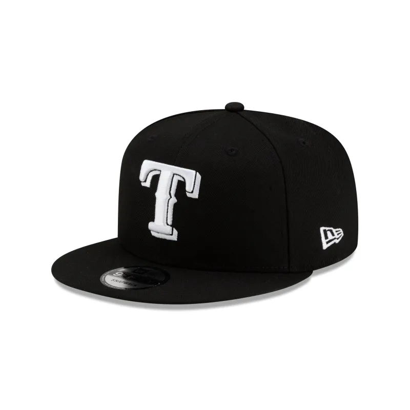 Texas Rangers Basic Black & White 9FIFTY Snapback Hat made by New Era