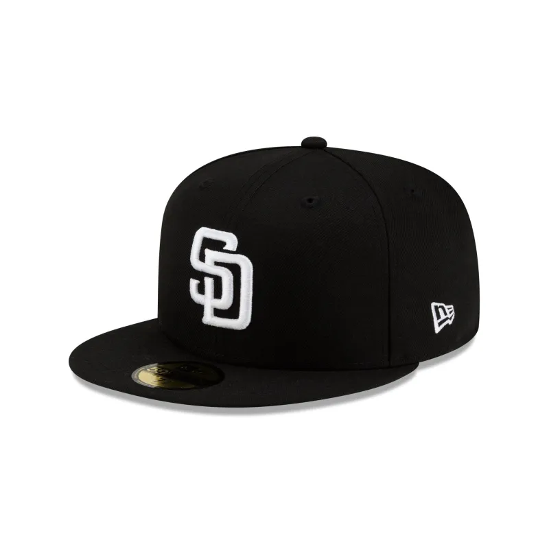 San Diego Padres Basic Black & White 59FIFTY Fitted Hat made by New Era