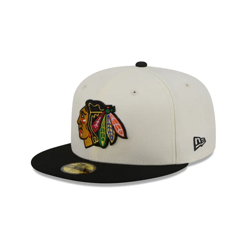 Chicago Blackhawks Chrome White Basic 59FIFTY Fitted Hat made by New Era