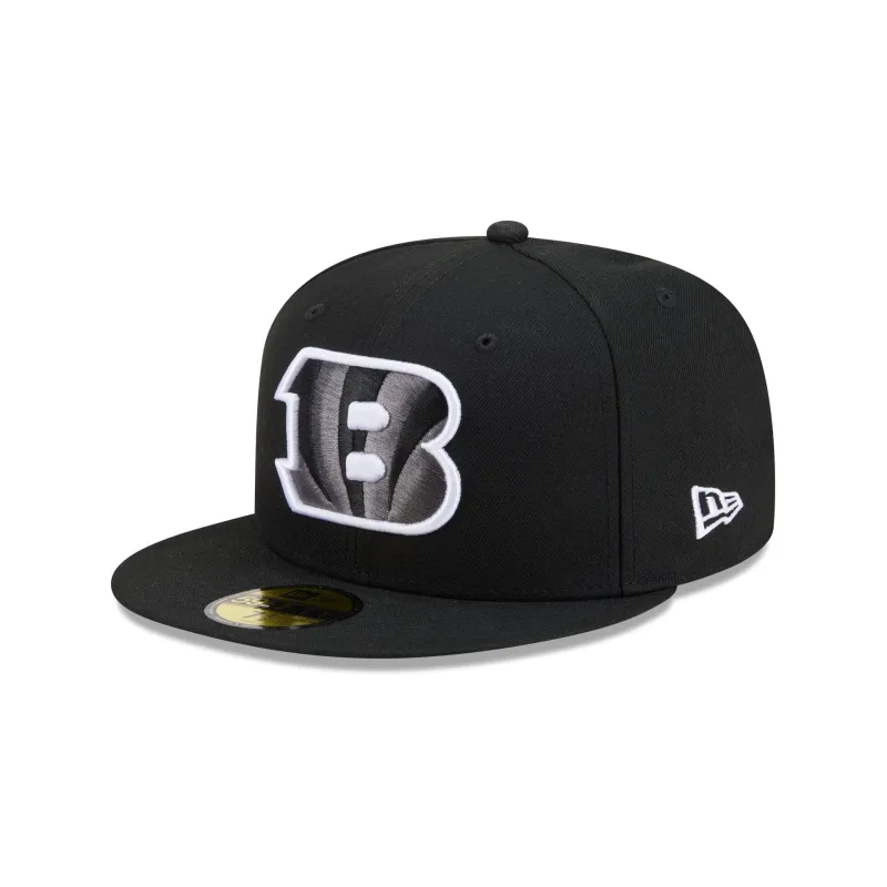 Cincinnati Bengals Black and White Basic 59FIFTY Fitted Hat made by New Era