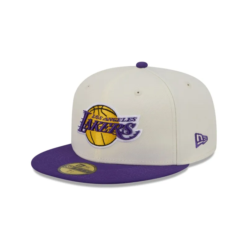 Los Angeles Lakers Chrome White Basic 59FIFTY Fitted Hat made by New Era