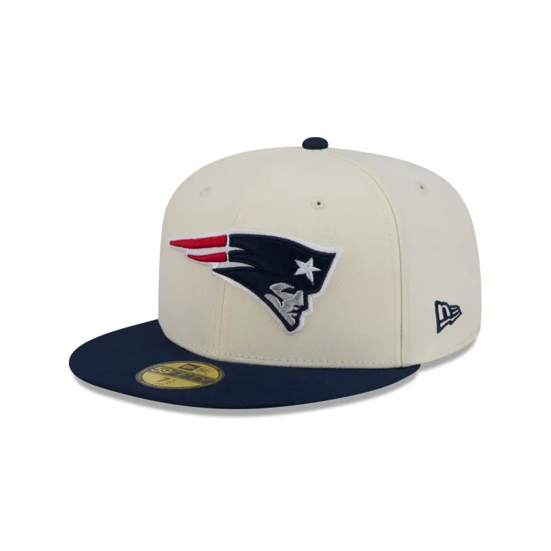 New England Patriots Chrome White Basic 59FIFTY Fitted Hat made by New Era