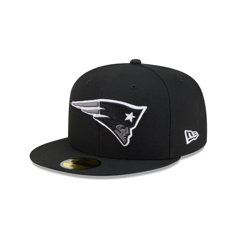 New England Patriots Black and White Basic 59FIFTY Fitted Hat made by New Era