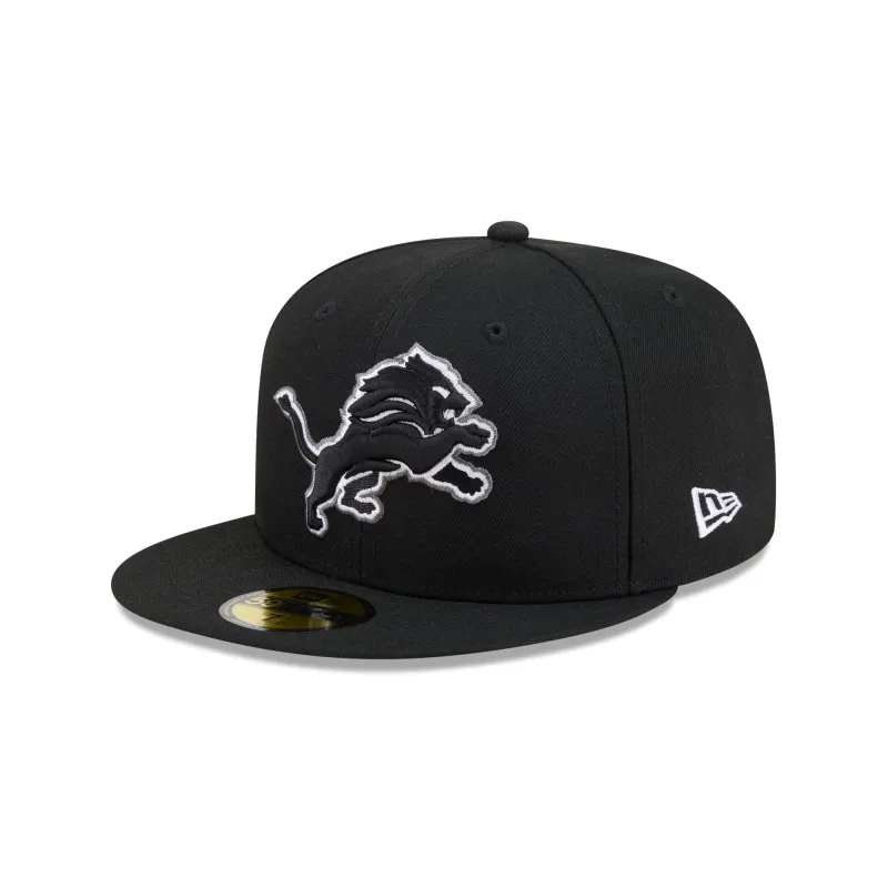 Detroit Lions Black and White Basic 59FIFTY Fitted Hat made by New Era