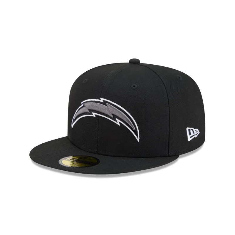 Los Angeles Chargers Black and White Basic 59FIFTY Fitted Hat made by New Era