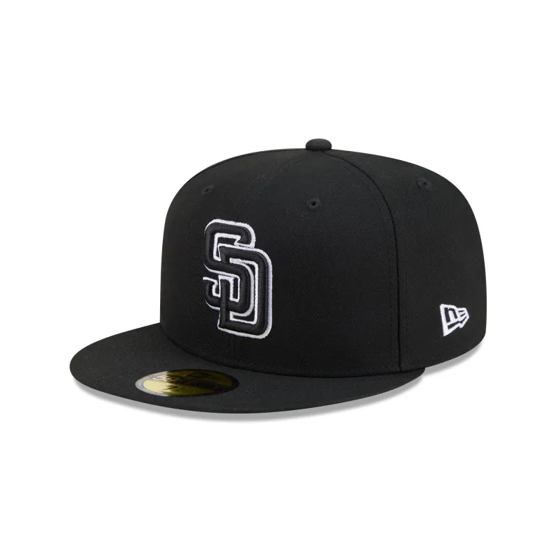 San Diego Padres Black and White Basic 59FIFTY Fitted Hat made by New Era