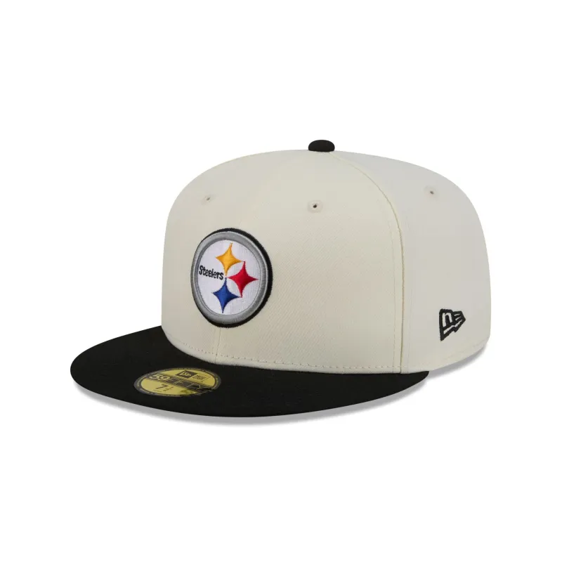 Pittsburgh Steelers Chrome White Basic 59FIFTY Fitted Hat made by New Era
