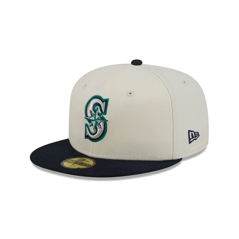 Seattle Mariners Chrome White Basic 59FIFTY Fitted Hat made by New Era