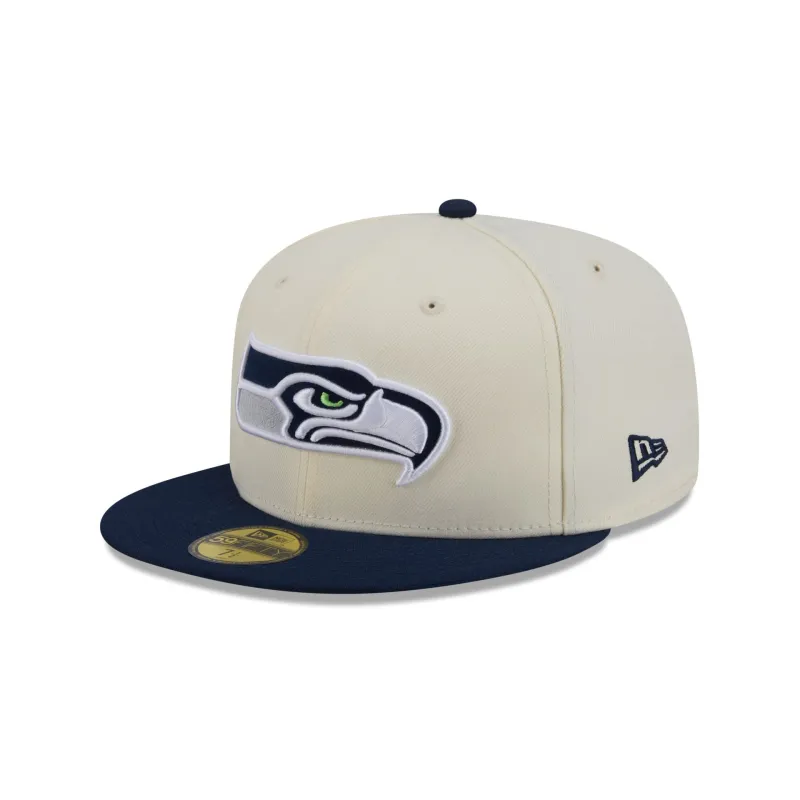 Seattle Seahawks Chrome White Basic 59FIFTY Fitted Hat made by New Era