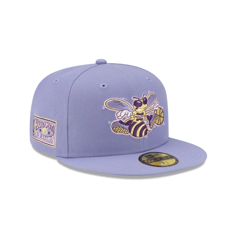 Charlotte Hornets Hardwood Classics Lavender Pack 59FIFTY Fitted Hat made by New Era
