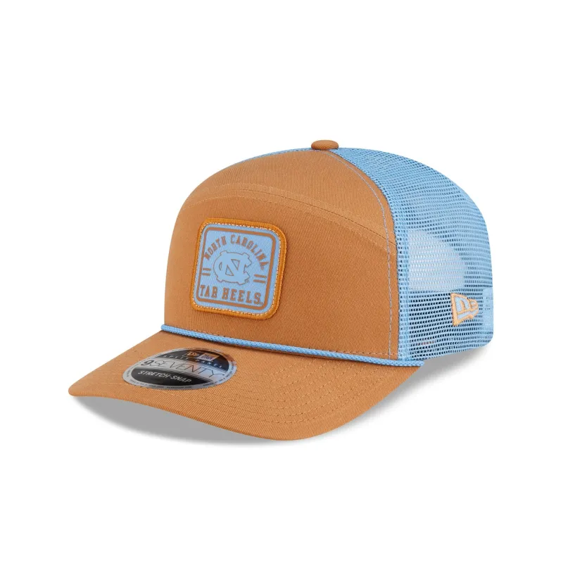 North Carolina Tar Heels Light Bronze Split Panel 9SEVENTY Trucker Hat made by New Era