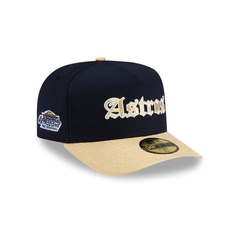 Just Caps Gothic Script Houston Astros 59FIFTY A-Frame Fitted Hat made by New Era
