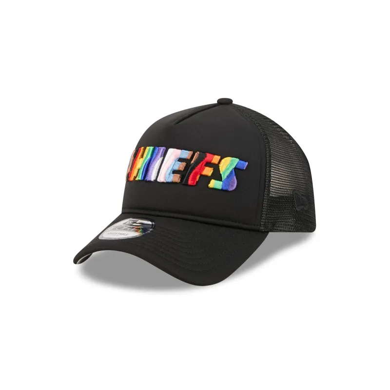 Kansas City Chiefs Rainbow Wordmark 9FORTY A-Frame Trucker Hat made by New Era