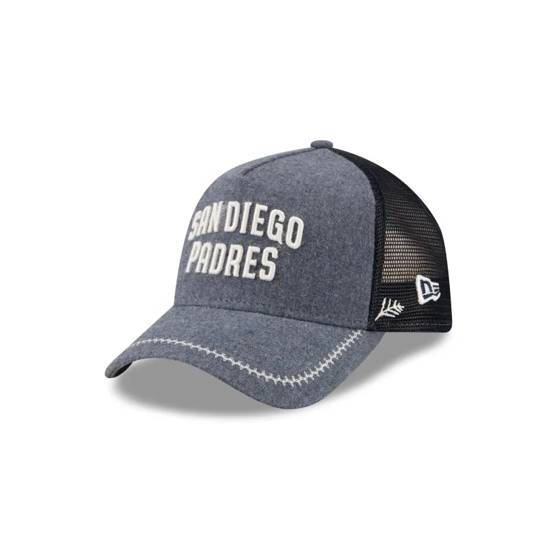 San Diego Padres Navy Brushed Chambray 9FORTY A-Frame Trucker Hat made by New Era