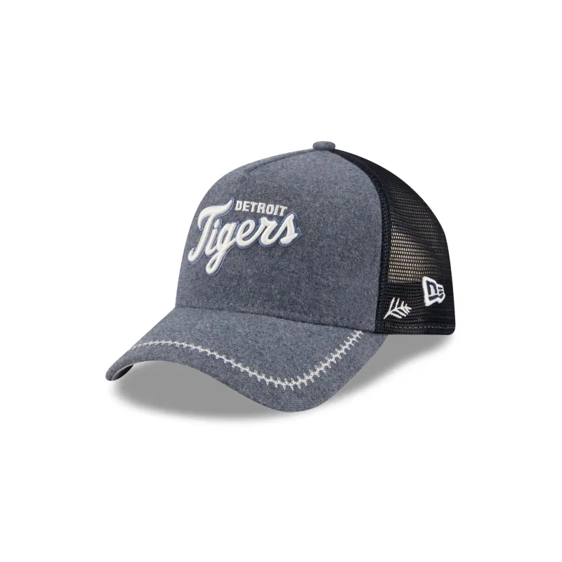 Detroit Tigers Navy Brushed Chambray 9FORTY A-Frame Trucker Hat made by New Era
