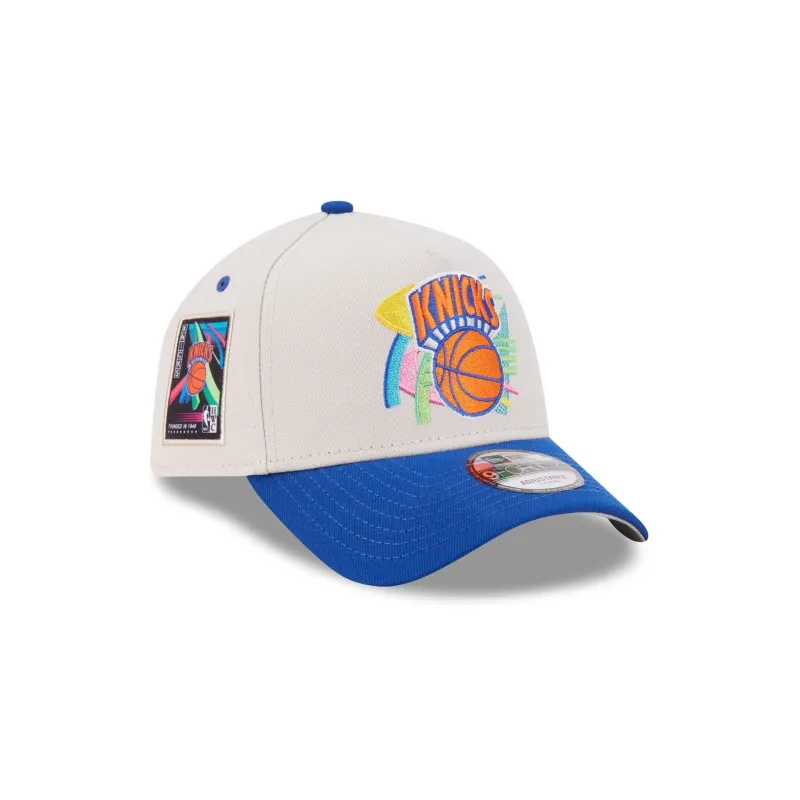 New York Knicks Hardwood Classics Retro Stone 9FORTY A-Frame Snapback Hat made by New Era