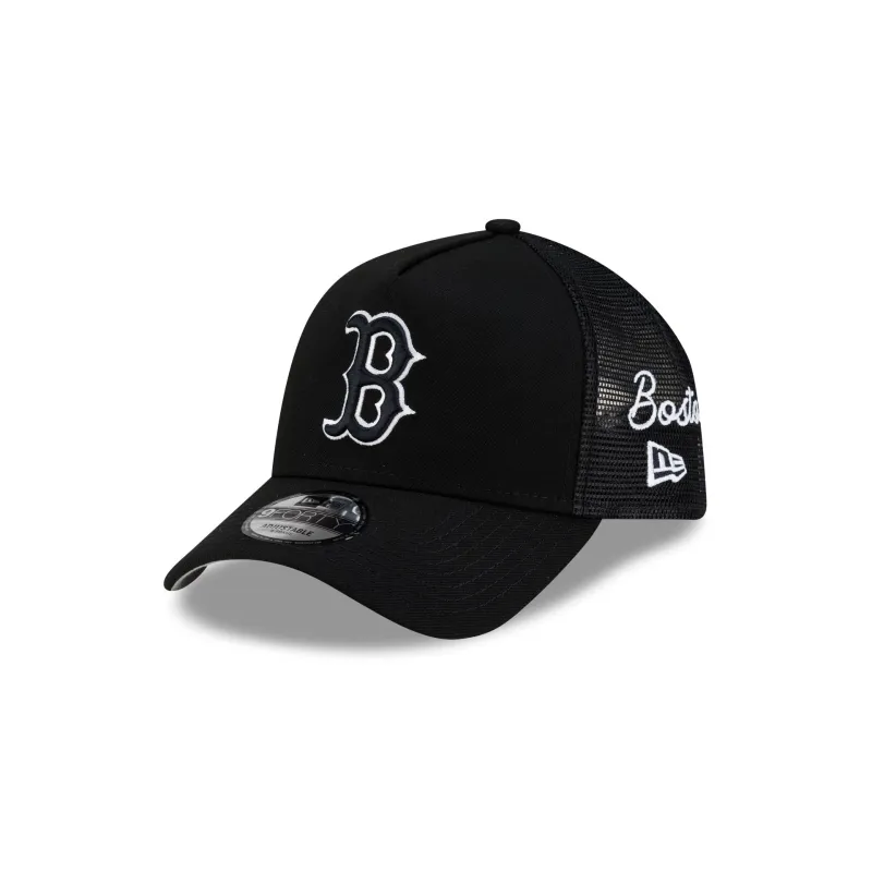 Boston Red Sox Side Script Black 9FORTY A-Frame Trucker Hat made by New Era