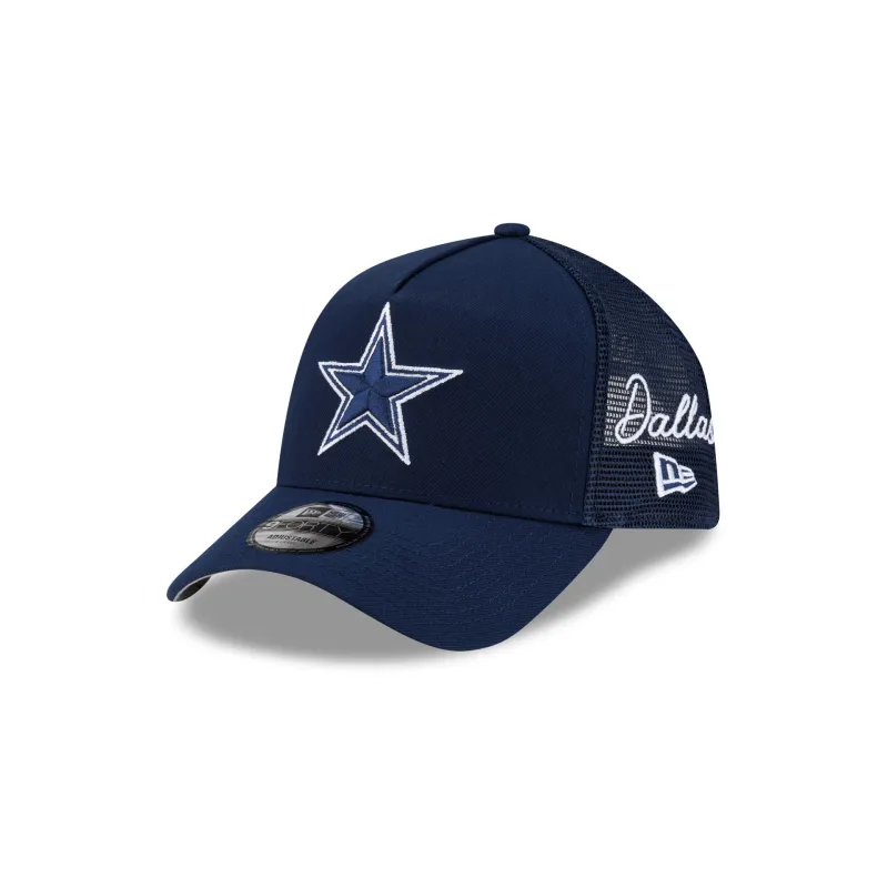 Dallas Cowboys Side Script 9FORTY A-Frame Trucker Hat made by New Era