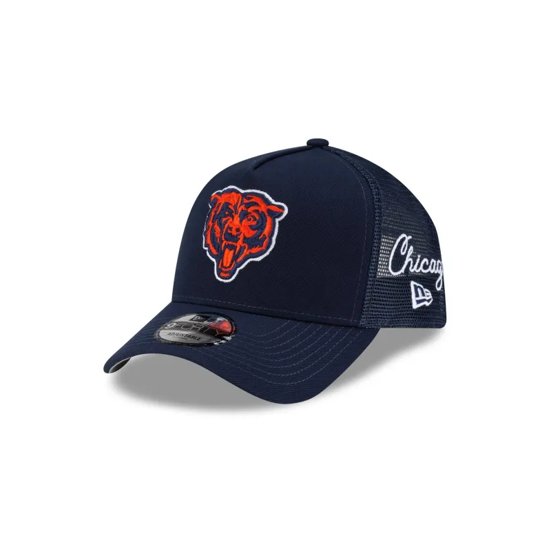 Chicago Bears Side Script 9FORTY A-Frame Trucker Hat made by New Era