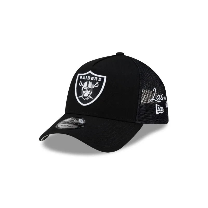 Las Vegas Raiders Side Script 9FORTY A-Frame Trucker Hat made by New Era