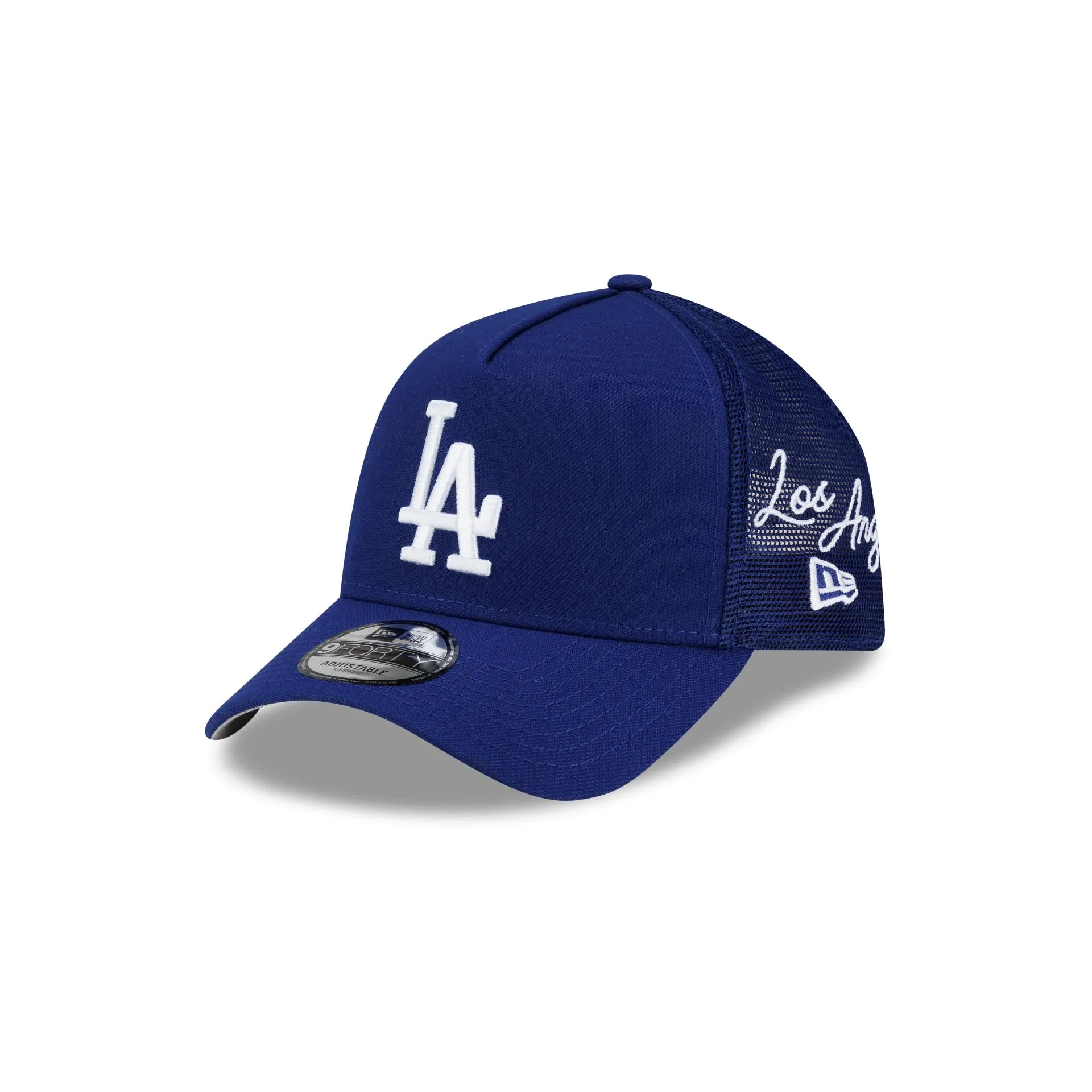 Los Angeles Dodgers Side Script 9FORTY A-Frame Trucker Hat sold by New Era