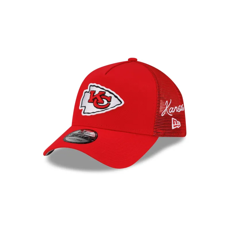 Kansas City Chiefs Side Script 9FORTY A-Frame Trucker Hat made by New Era