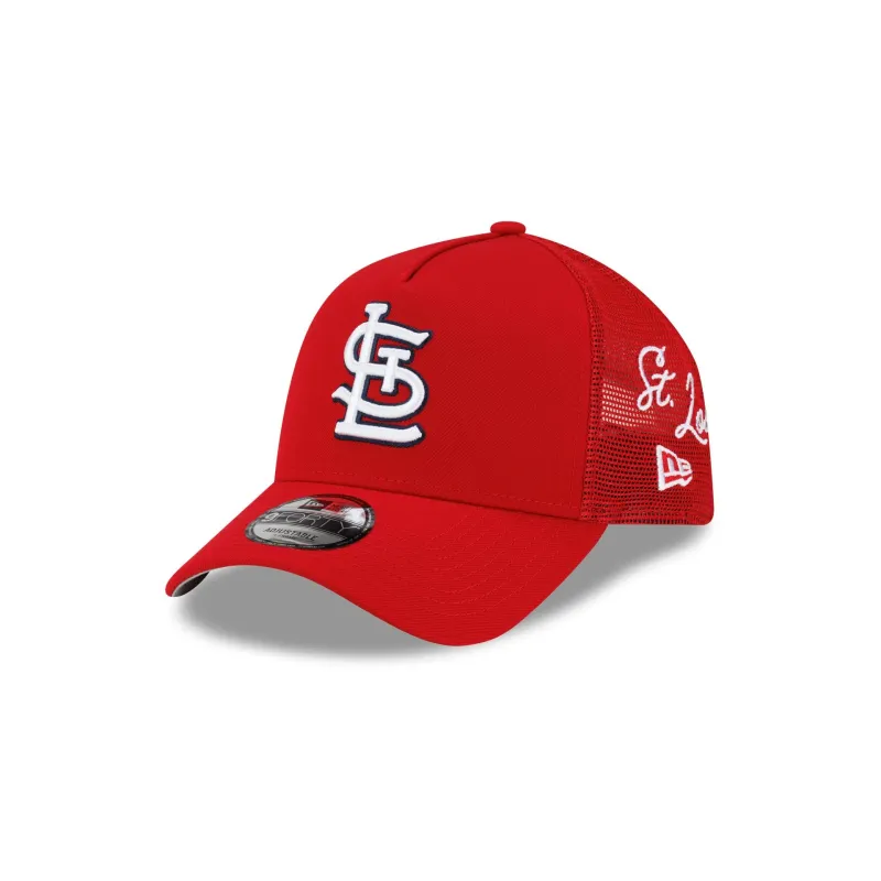 St. Louis Cardinals Side Script 9FORTY A-Frame Trucker Hat made by New Era