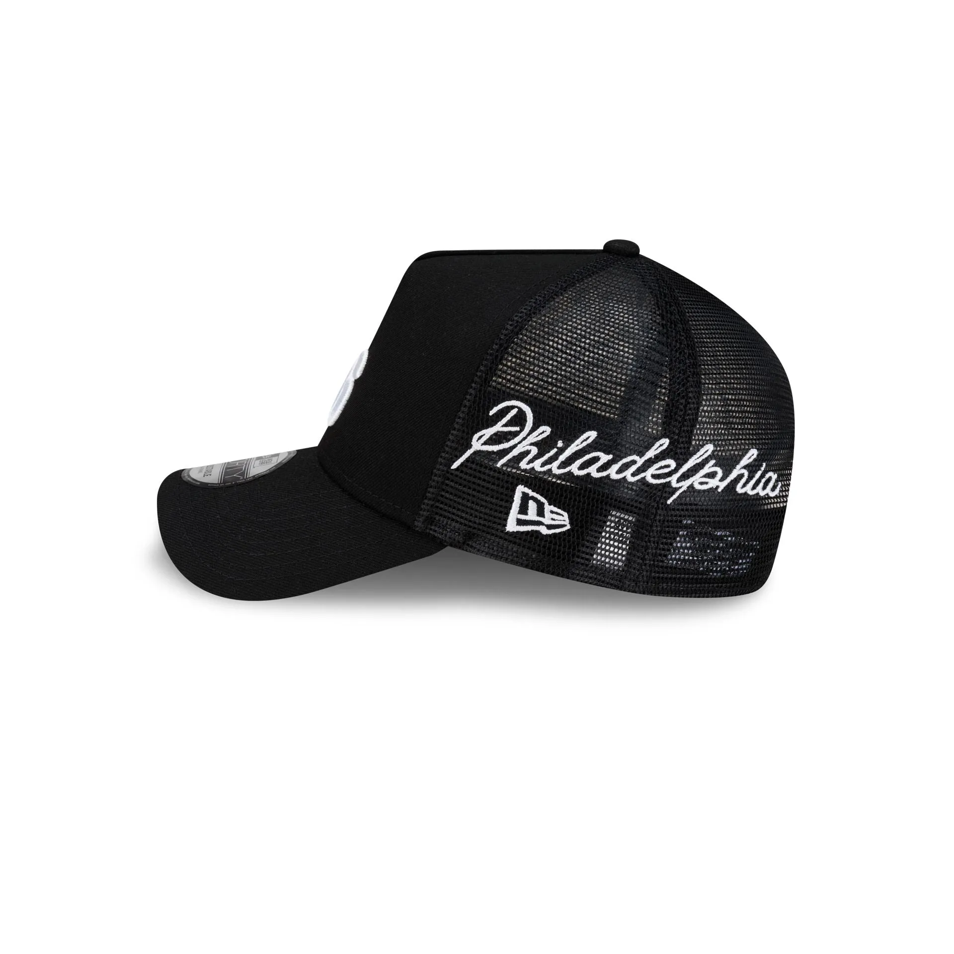 Philadelphia 76ers Side Script Black 9FORTY A-Frame Trucker Hat sold by New Era product image thumbnail 4