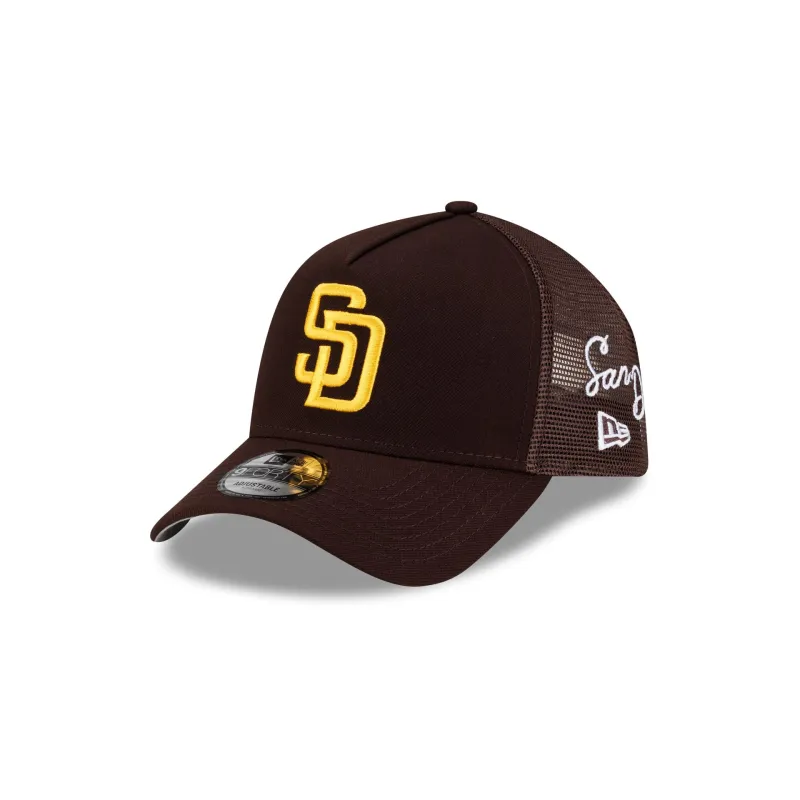 San Diego Padres Side Script 9FORTY A-Frame Trucker Hat made by New Era