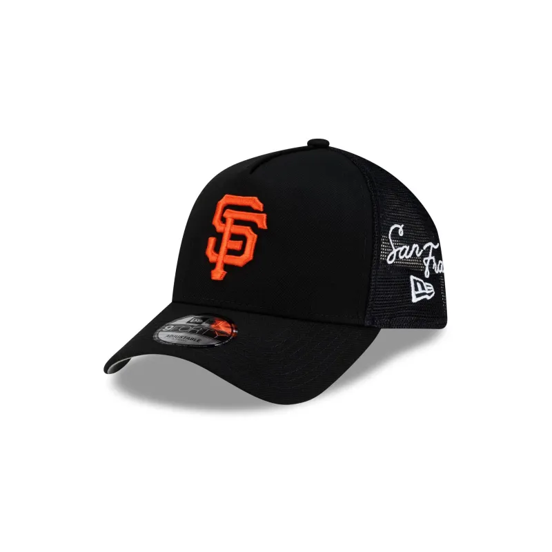 San Francisco Giants Side Script 9FORTY A-Frame Trucker Hat made by New Era