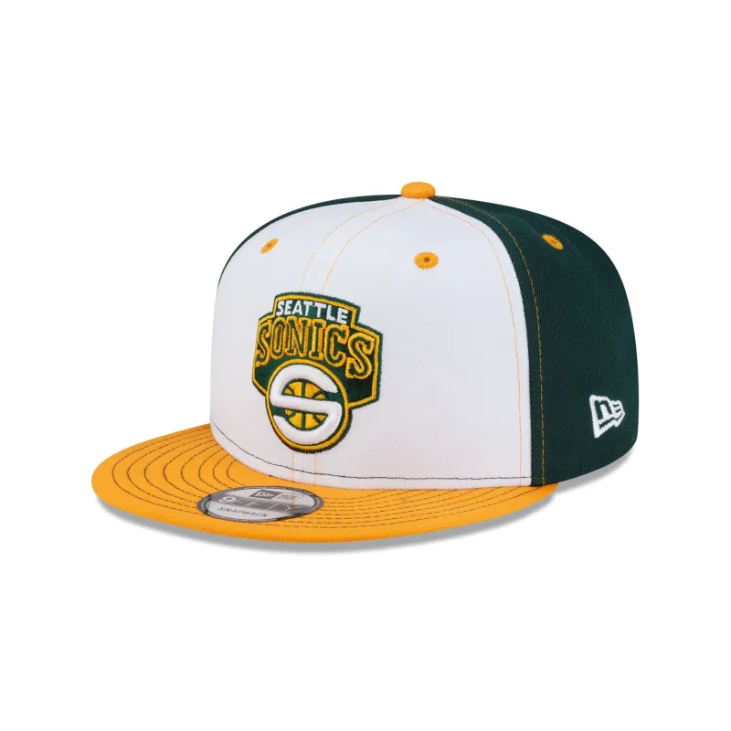 Seattle SuperSonics Hardwood Classics 2000s White Stitch 9FIFTY Snapback Hat made by New Era