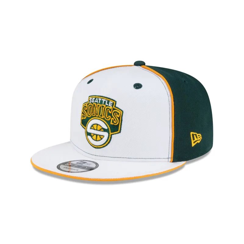 Seattle SuperSonics Hardwood Classics 2000s Optic White Flip 9FIFTY Snapback Hat made by New Era