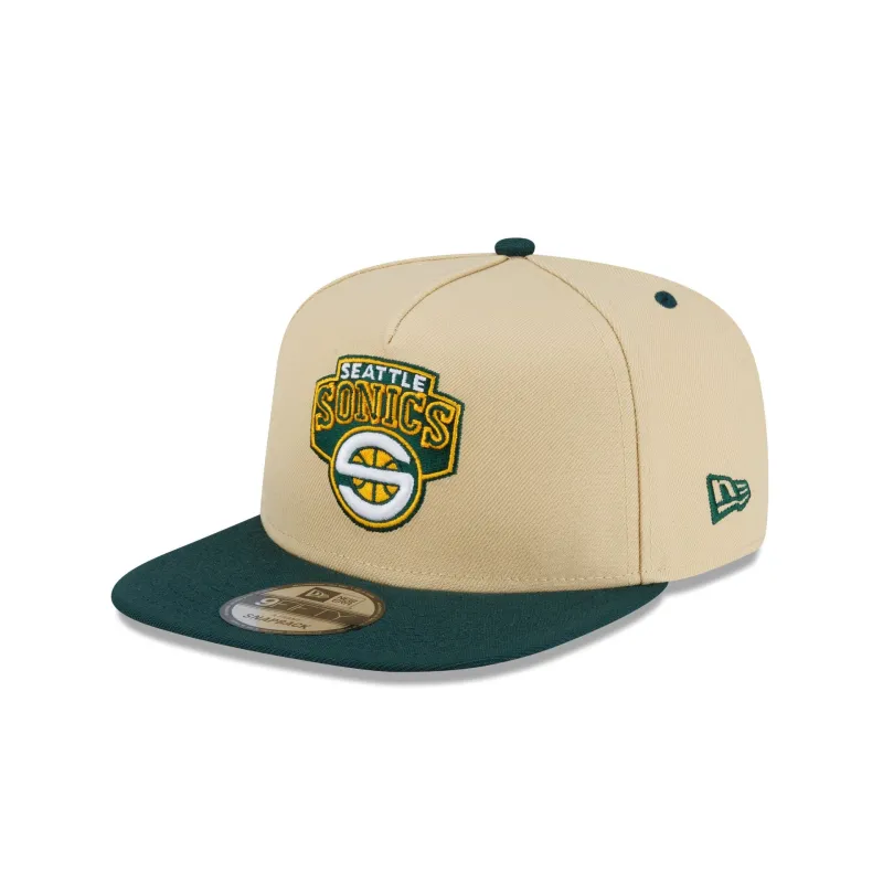 Seattle SuperSonics Hardwood Classics 2000s Gold 9FIFTY A-Frame Snapback Hat made by New Era
