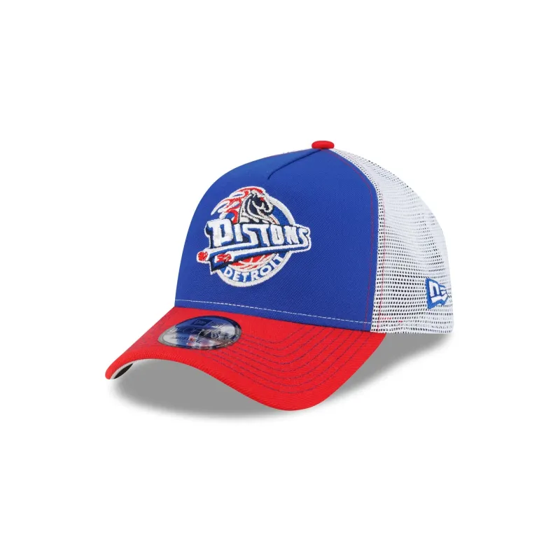 Detroit Pistons Hardwood Classics 2000s Contrast Stitch 9FORTY A-Frame Trucker Hat made by New Era