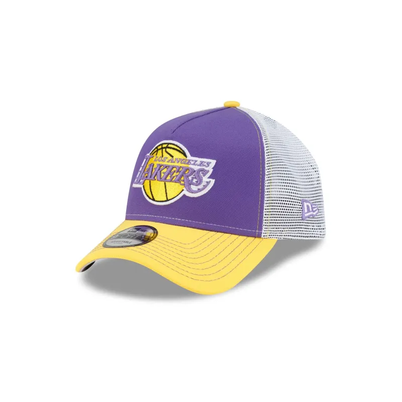 Los Angeles Lakers Hardwood Classics 2000s Contrast Stitch 9FORTY A-Frame Trucker Hat made by New Era