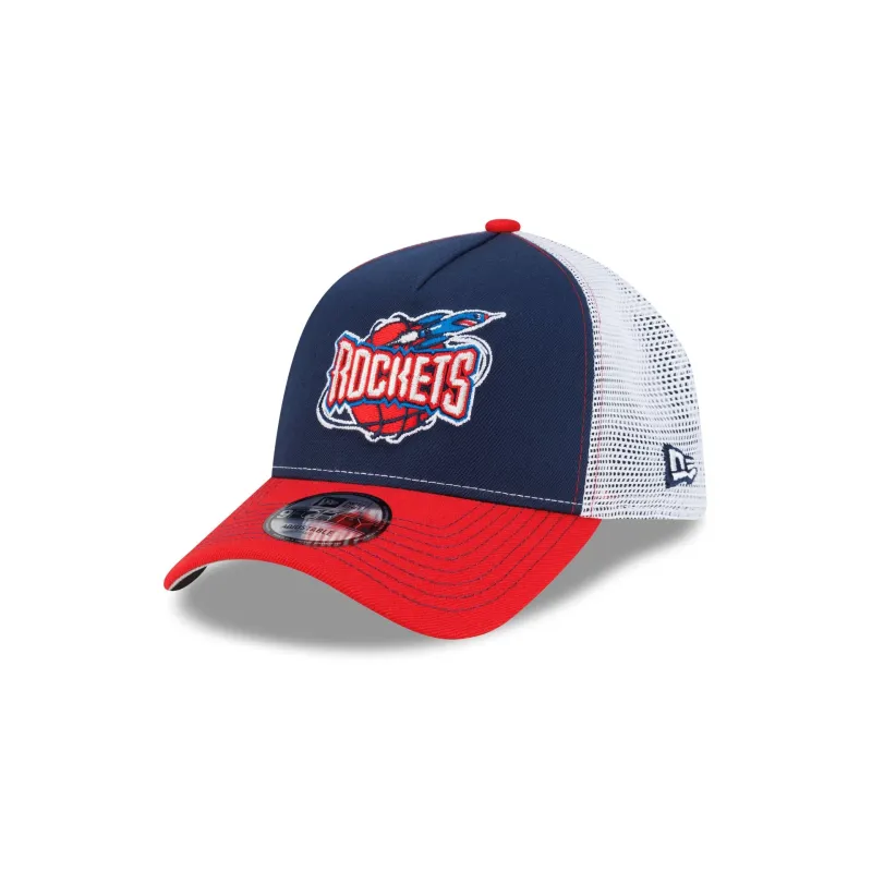 Houston Rockets Hardwood Classics 2000s Contrast Stitch 9FORTY A-Frame Trucker Hat made by New Era