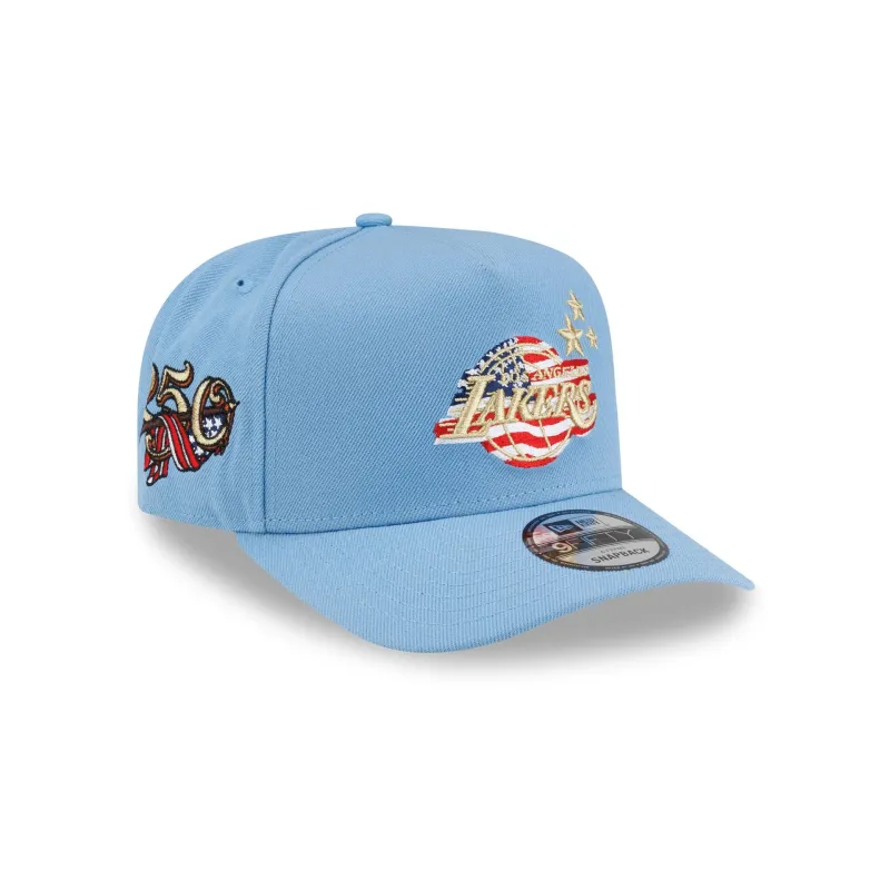 Los Angeles Lakers Red, White & Blue 9FIFTY A-Frame Snapback Hat made by New Era