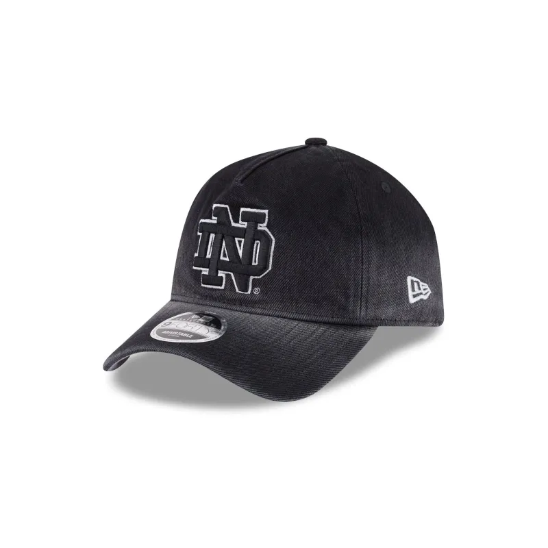 Notre Dame Fighting Irish Washed Black Denim 9FORTY A-Frame Unstructured Snapback Hat made by New Era