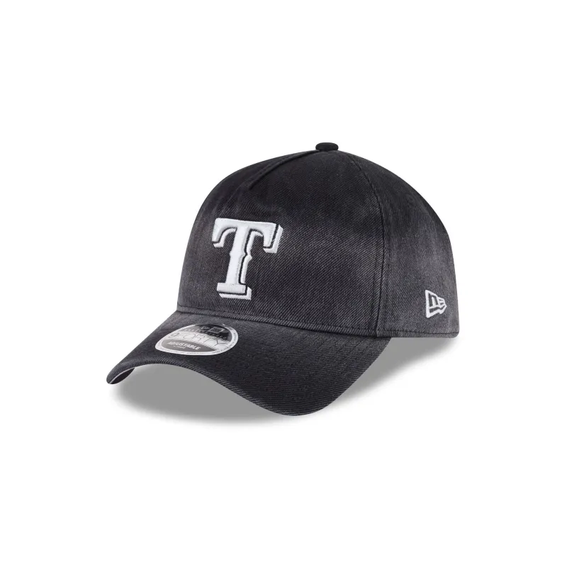 Texas Rangers Washed Black Denim 9FORTY A-Frame Unstructured Snapback Hat made by New Era