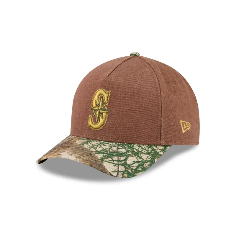 Seattle Mariners Camo Twill 9FORTY M-Crown A-Frame Snapback Hat made by New Era