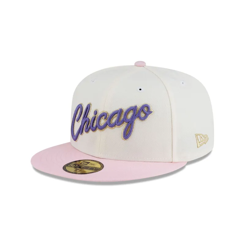 Just Caps Chrome Pink Chicago Bulls 59FIFTY Fitted Hat made by New Era