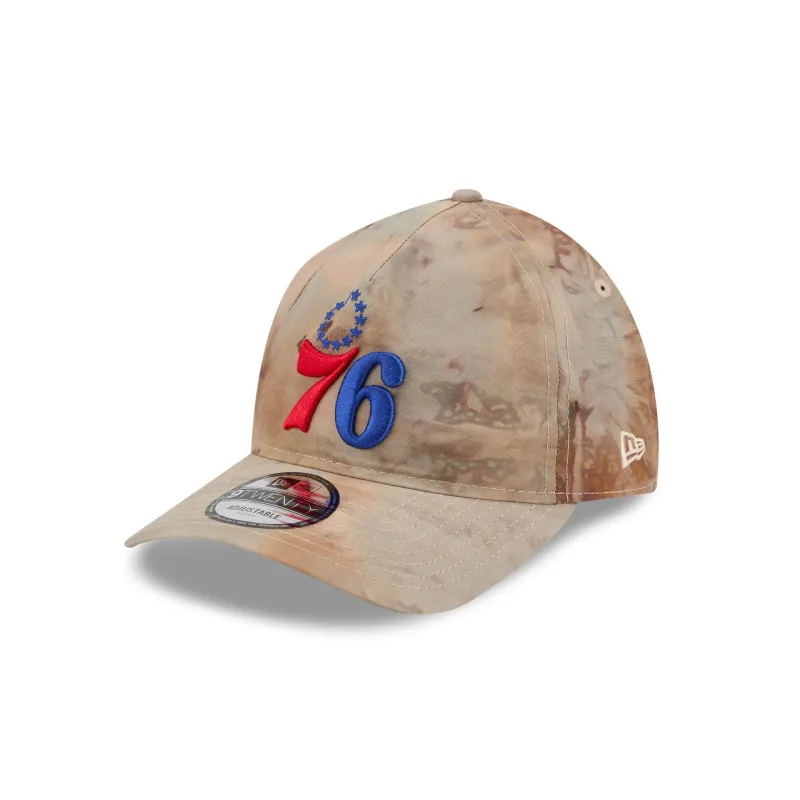 Philadelphia 76ers Washed Nylon Brown 9TWENTY A-Frame Adjustable Hat made by New Era