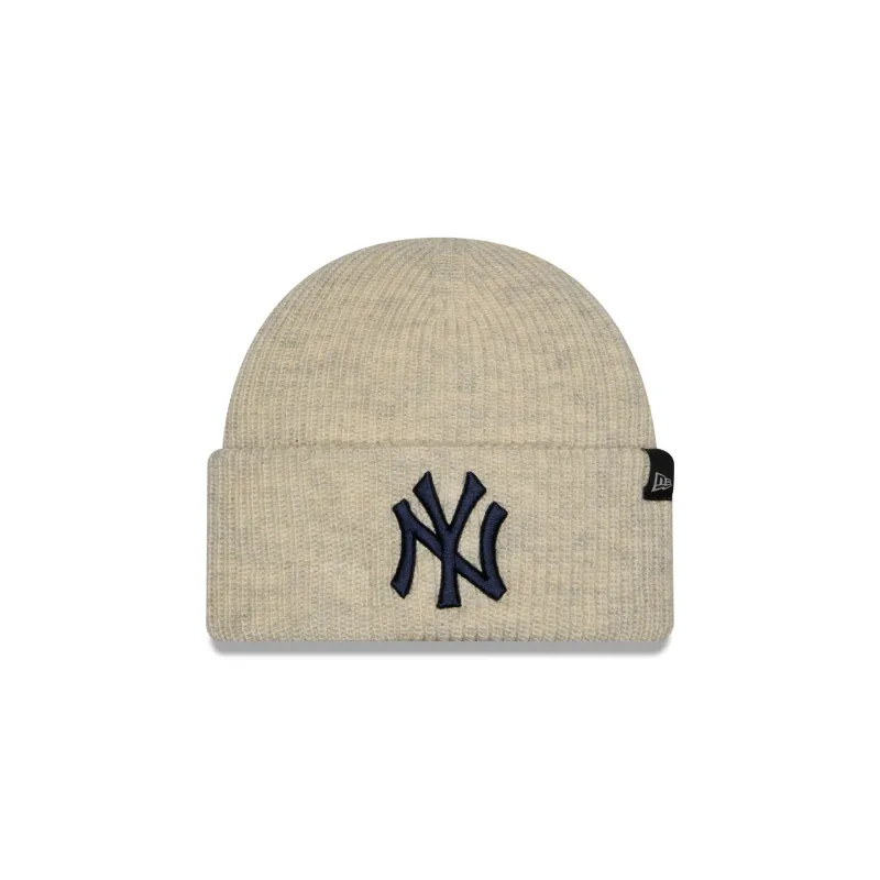 New York Yankees Woolen Heather Gray Short Cuff Knit Beanie Hat made by New Era