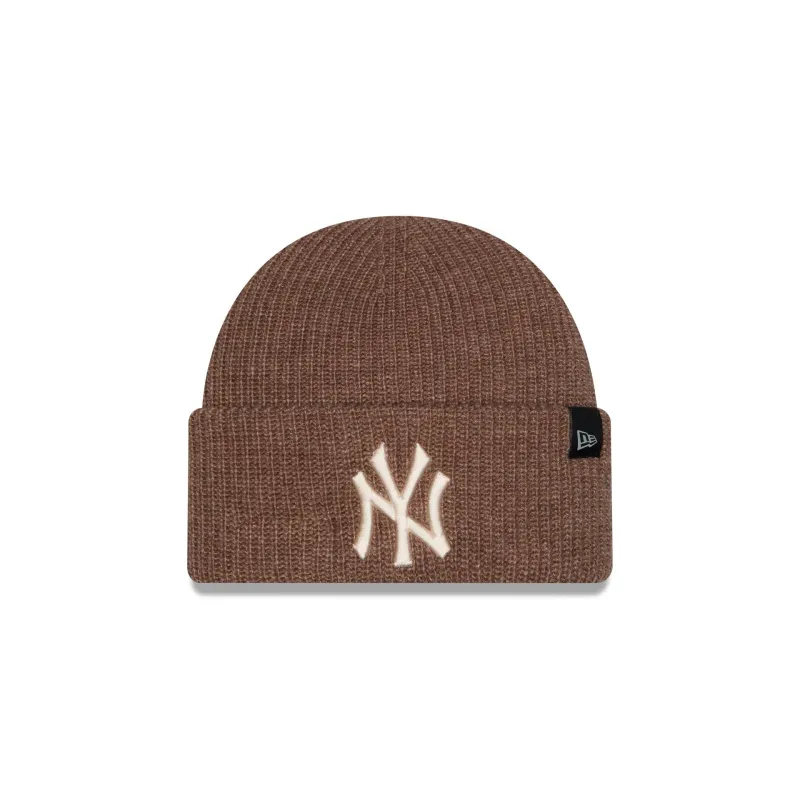 New York Yankees Woolen Tan Short Cuff Knit Beanie Hat made by New Era
