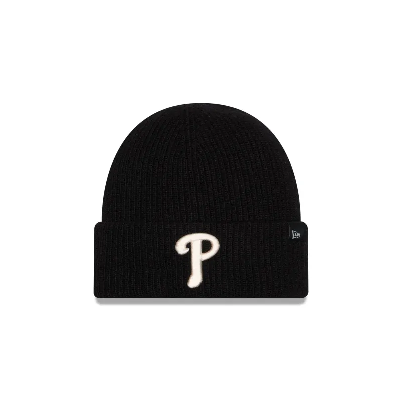 Philadelphia Phillies Woolen Black Short Cuff Knit Beanie Hat made by New Era
