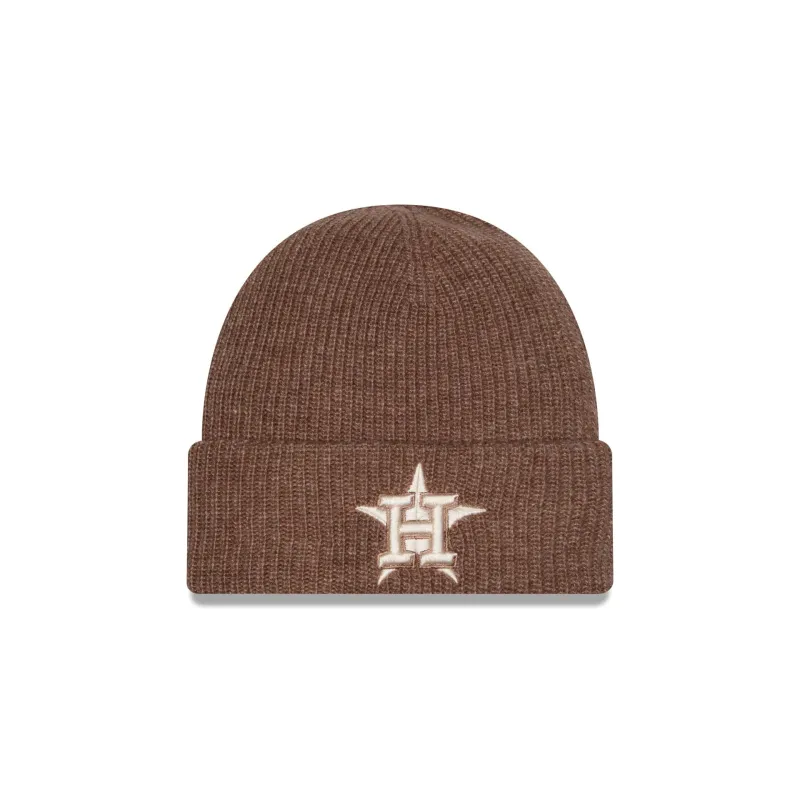 Houston Astros Woolen Tan Short Cuff Knit Beanie Hat made by New Era