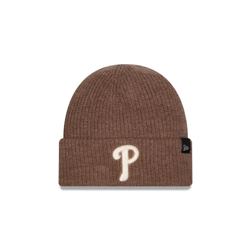Philadelphia Phillies Woolen Tan Short Cuff Knit Beanie Hat made by New Era