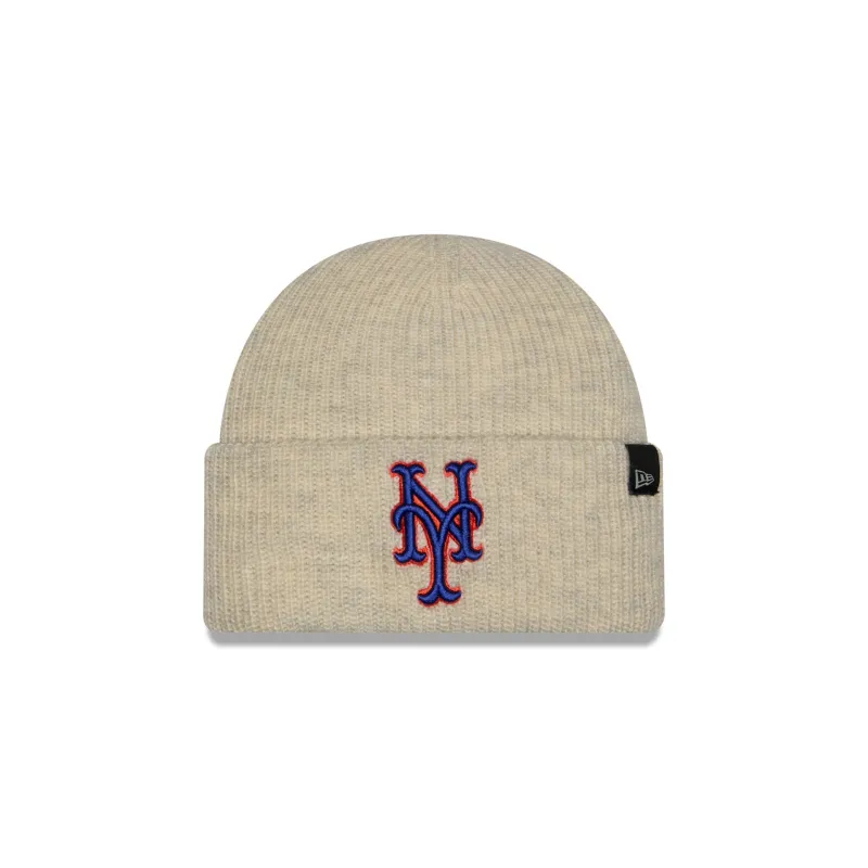 New York Mets Woolen Heather Gray Short Cuff Knit Beanie Hat made by New Era