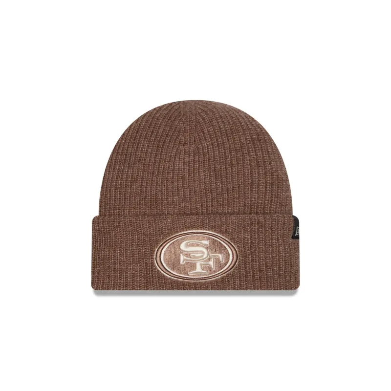 San Francisco 49ers Woolen Tan Short Cuff Knit Beanie Hat made by New Era